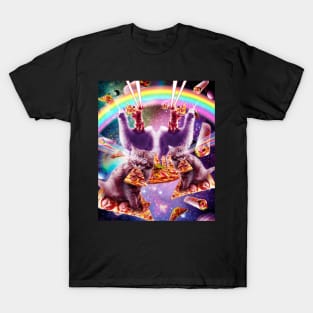 Laser Pizza Cat On Llama, Lazer Kitty Cats In Rainbow Space T-Shirt